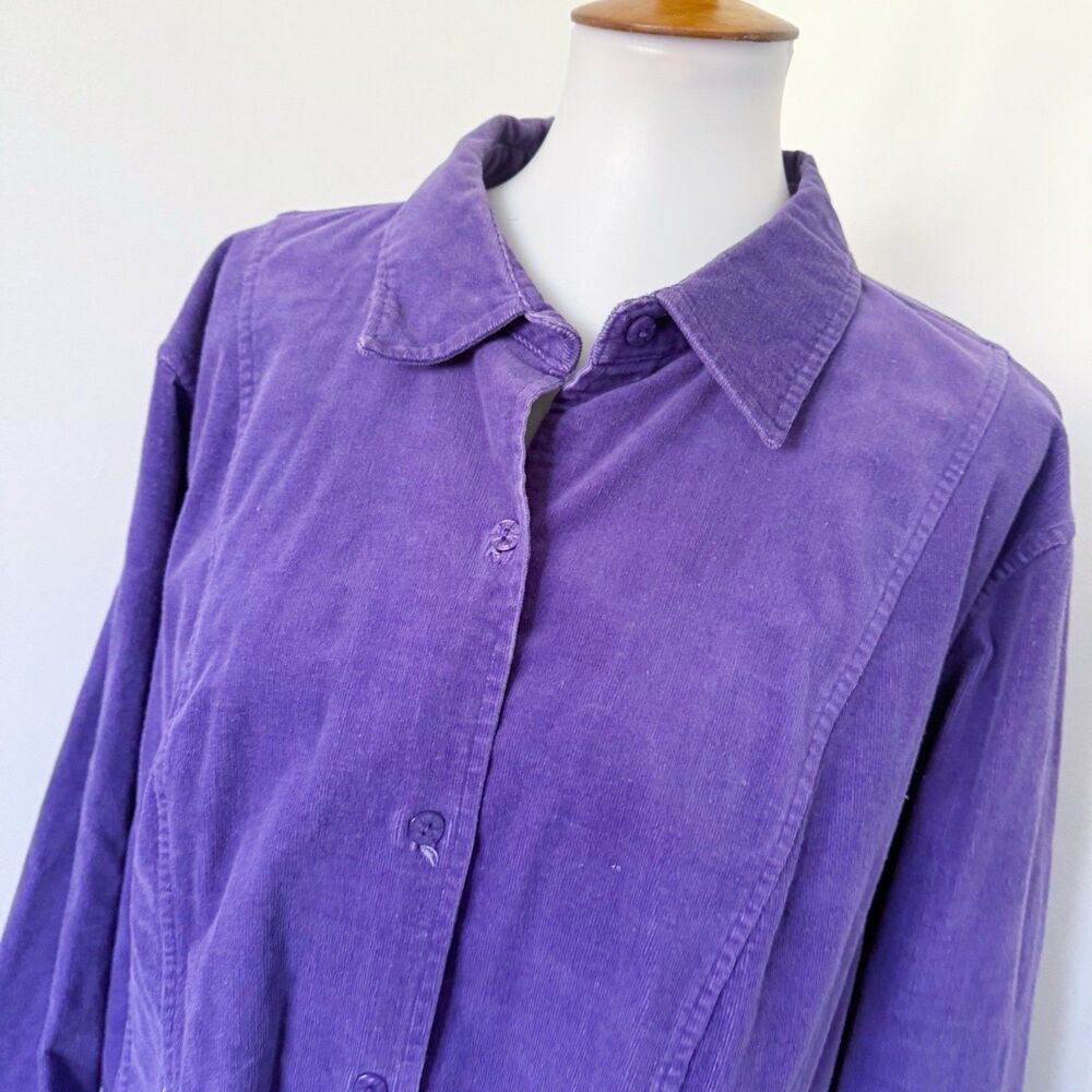 Women's Vtg Y2K Purple Cord Corduroy Shacket Shirt Jacket 3X Cotton Stretch - Picture 5 of 16